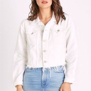 ETICA Lennox Mini Crop Trucker Distressed Denim Jacket in Vintage White Size M